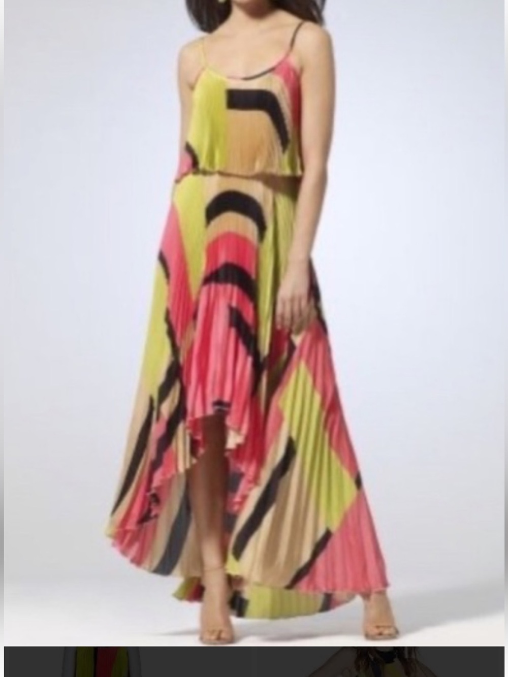 Cache Pleated High-Low Maxi Skirt in Pink, Yellow & Black